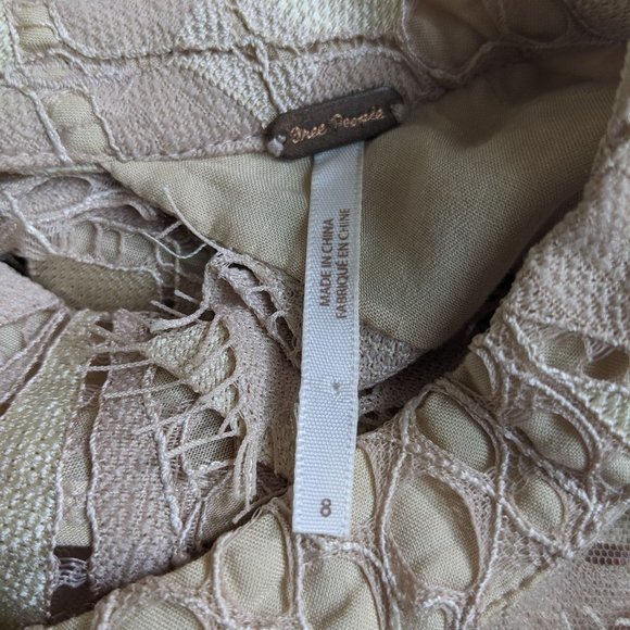 Free People Ivory Beige Deco Lace Cutout Eyelash Hem Bell Sleeve Mini Dress - 8* - Picture 12 of 15